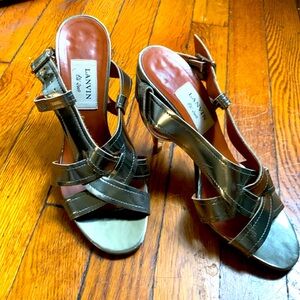 Lanvin Metallic Silver with Gold Mirror Heel Sandal.(39)